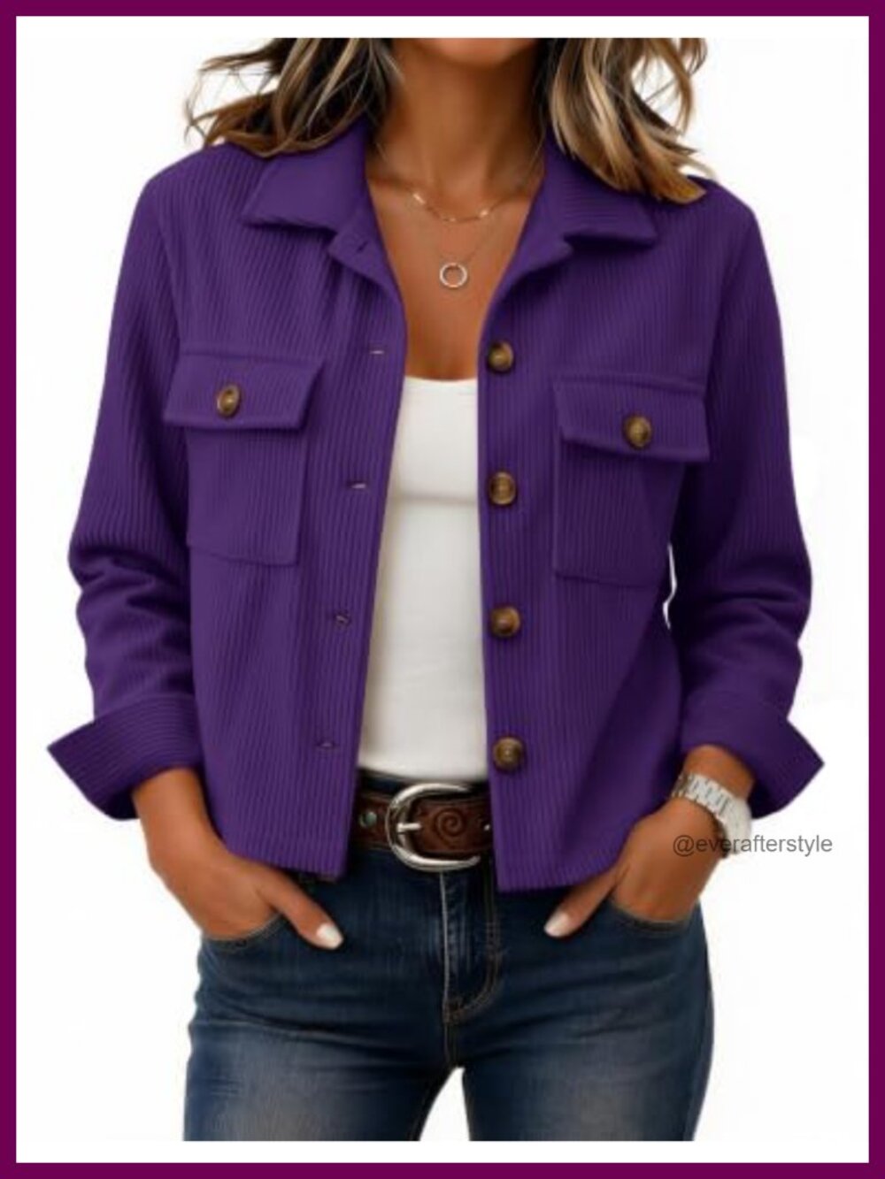 Corduroy Cropped Jacket Button Down Long Sleeve Shacket